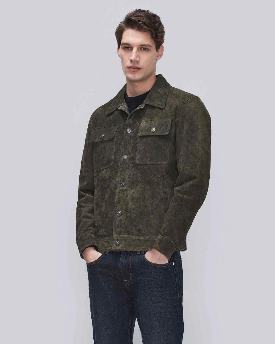 7 For All Mankind Modern Suede Trucker Jacket In Forest 3 7 For All Mankind Modern Suede Trucker Jacket In Forest