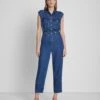 7 For All Mankind Denim Lustre Sleeveless Balloon Jumpsuit In Dark Indigo