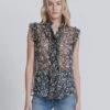 7 For All Mankind Sleeveless Ruffle Top In Black/White Print