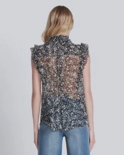 7 For All Mankind Sleeveless Ruffle Top In Black/White Print -7 For All Mankind Shop 1e96c8584334ccf27f286b15695bb761