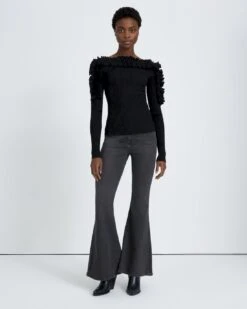7 For All Mankind Long Sleeve Ruffle Top In Black -7 For All Mankind Shop 60d8841cbf6a3f2f1d3aeb338153254d