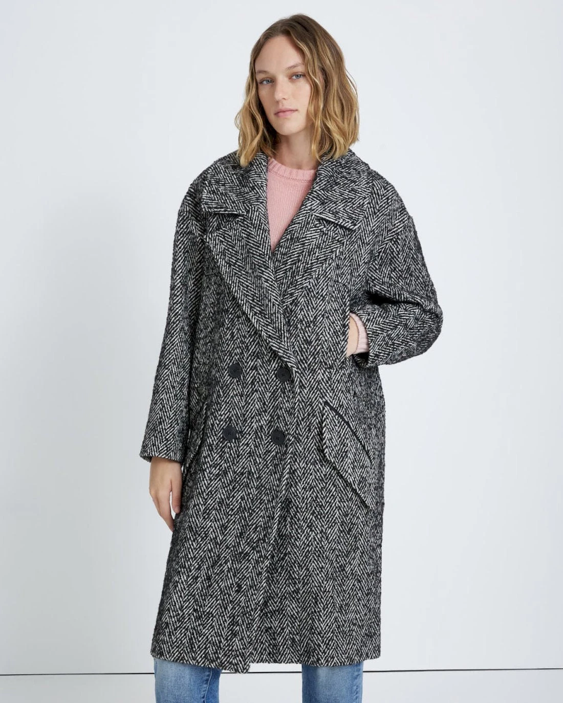 7 For All Mankind Double Breasted Wool Coat In Herringbone 3 7 For All Mankind Double Breasted Wool Coat In Herringbone