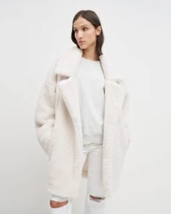 7 For All Mankind Shearling Cozy Coat In Ivory