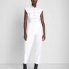 7 For All Mankind Denim Lustre Sleeveless Balloon Jumpsuit In Brilliant White