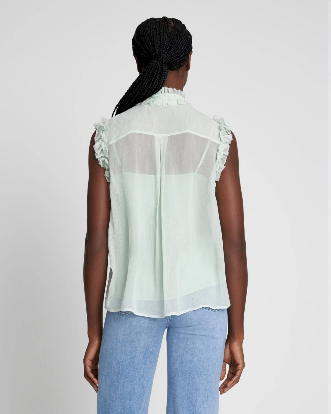 7 For All Mankind Silk Sleeveless Ruffle Top In Seafoam 6 7 For All Mankind Silk Sleeveless Ruffle Top In Seafoam - Image 4