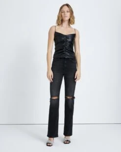 7 For All Mankind Faux Leather Ruched Cami In Black -7 For All Mankind Shop 7465af940ed6fe6597dfeb68e8c5e647