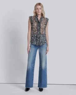 7 For All Mankind Sleeveless Ruffle Top In Black/White Print -7 For All Mankind Shop 776701729bfb026c73d164d42771552c