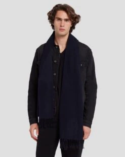 7 For All Mankind Cashmere Blend Scarf In Navy -7 For All Mankind Shop 7A989406 NVY 1