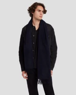 7 For All Mankind Cashmere Blend Scarf In Navy -7 For All Mankind Shop 7A989406 NVY 2