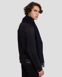 7 For All Mankind Cashmere Blend Scarf In Navy -7 For All Mankind Shop 7A989406 NVY 4