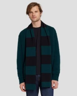 7 For All Mankind Wool Striped Scarf In Hunter Green 10 7 For All Mankind Wool Striped Scarf In Hunter Green -7 For All Mankind Shop 7AS7M55S HUG 1