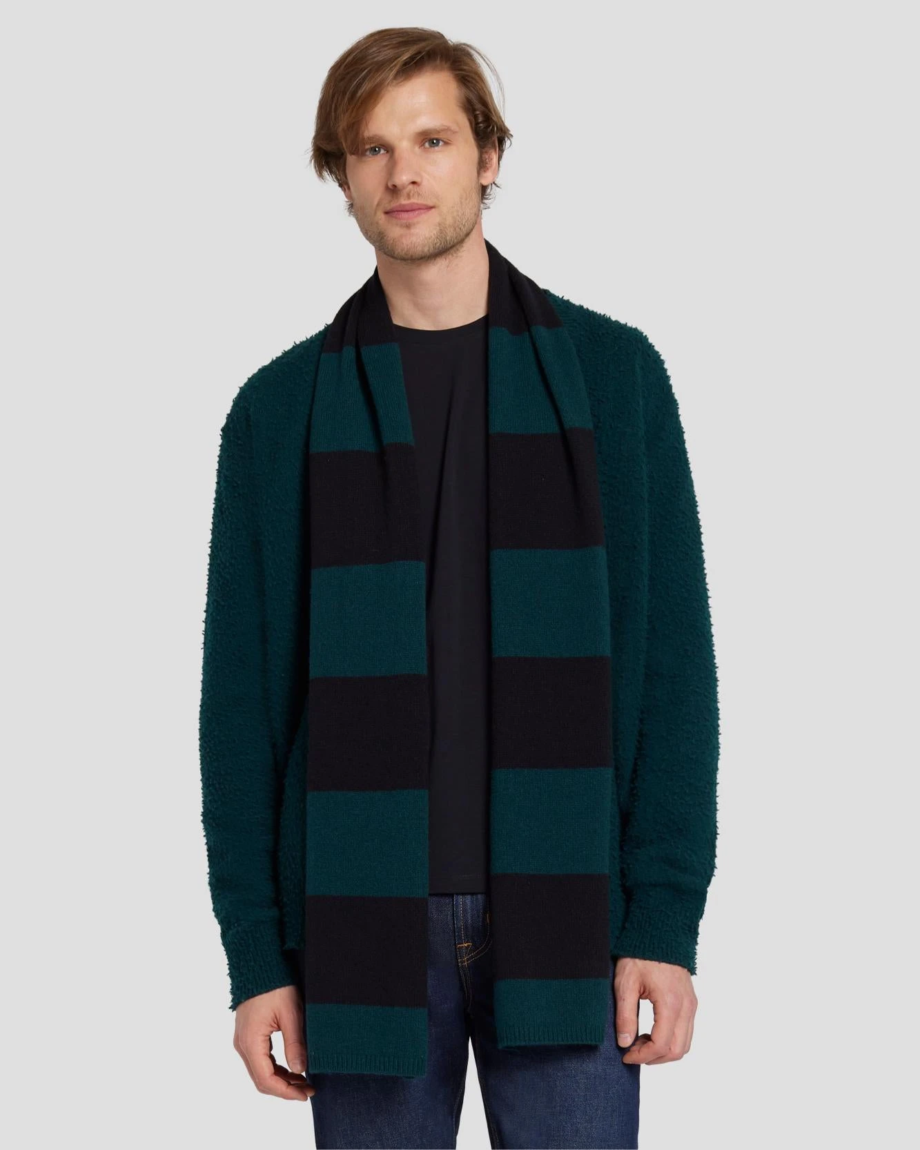 7 For All Mankind Wool Striped Scarf In Hunter Green 5 7 For All Mankind Wool Striped Scarf In Hunter Green - Image 3