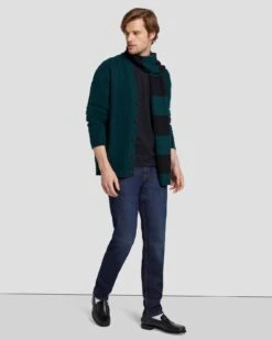 7 For All Mankind Wool Striped Scarf In Hunter Green 11 7 For All Mankind Wool Striped Scarf In Hunter Green -7 For All Mankind Shop 7AS7M55S HUG 2