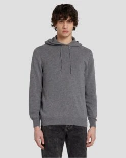 7 For All Mankind Cashmere Hoodie In Heather Grey