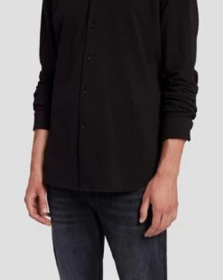 7 For All Mankind Pique Knit Button Down In Black -7 For All Mankind Shop 7M260340 BLK 5