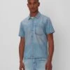 7 For All Mankind Short Sleeve Camp Collar Denim Shirt In Midpines -7 For All Mankind Shop 7M906882 MDP 01