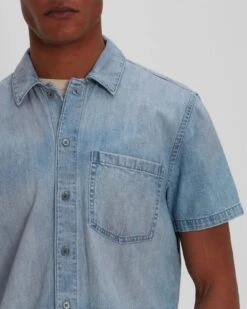 7 For All Mankind Short Sleeve Camp Collar Denim Shirt In Midpines -7 For All Mankind Shop 7M906882 MDP 04
