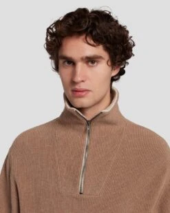 7 For All Mankind Half Zip Sweater In Sand -7 For All Mankind Shop 7MHZMK03 SOW 5