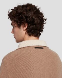 7 For All Mankind Half Zip Sweater In Sand -7 For All Mankind Shop 7MHZMK03 SOW 6