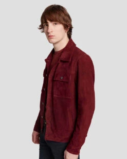 7 For All Mankind Suede Western Jacket In Burgundy -7 For All Mankind Shop 7MSEMH20 BDY 5