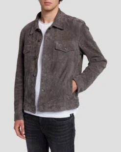 7 For All Mankind Suede Western Jacket In Dusty Grey -7 For All Mankind Shop 7MSEML01 DTG 5