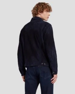 7 For All Mankind Suede Trucker In Navy -7 For All Mankind Shop 7MSEML01 NVY 4