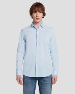 7 For All Mankind Long Sleeve Poplin Shirt In Light Blue
