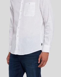 7 For All Mankind Linen Blend Button Up Shirt In White -7 For All Mankind Shop 7MSFMH31 WHT 3