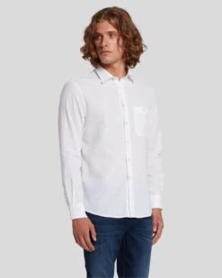 7 For All Mankind Linen Blend Button Up Shirt In White -7 For All Mankind Shop 7MSFMH31 WHT 6