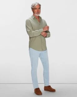 7 For All Mankind Linen Blend Button Up Shirt In Pewter Green -7 For All Mankind Shop 7MSFMH31 20PWG 3