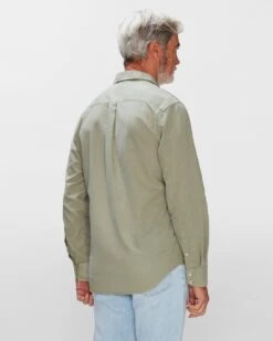 7 For All Mankind Linen Blend Button Up Shirt In Pewter Green -7 For All Mankind Shop 7MSFMH31 20PWG 4