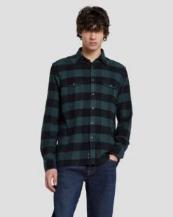 7 For All Mankind Flannel Overshirt In Hunter Green