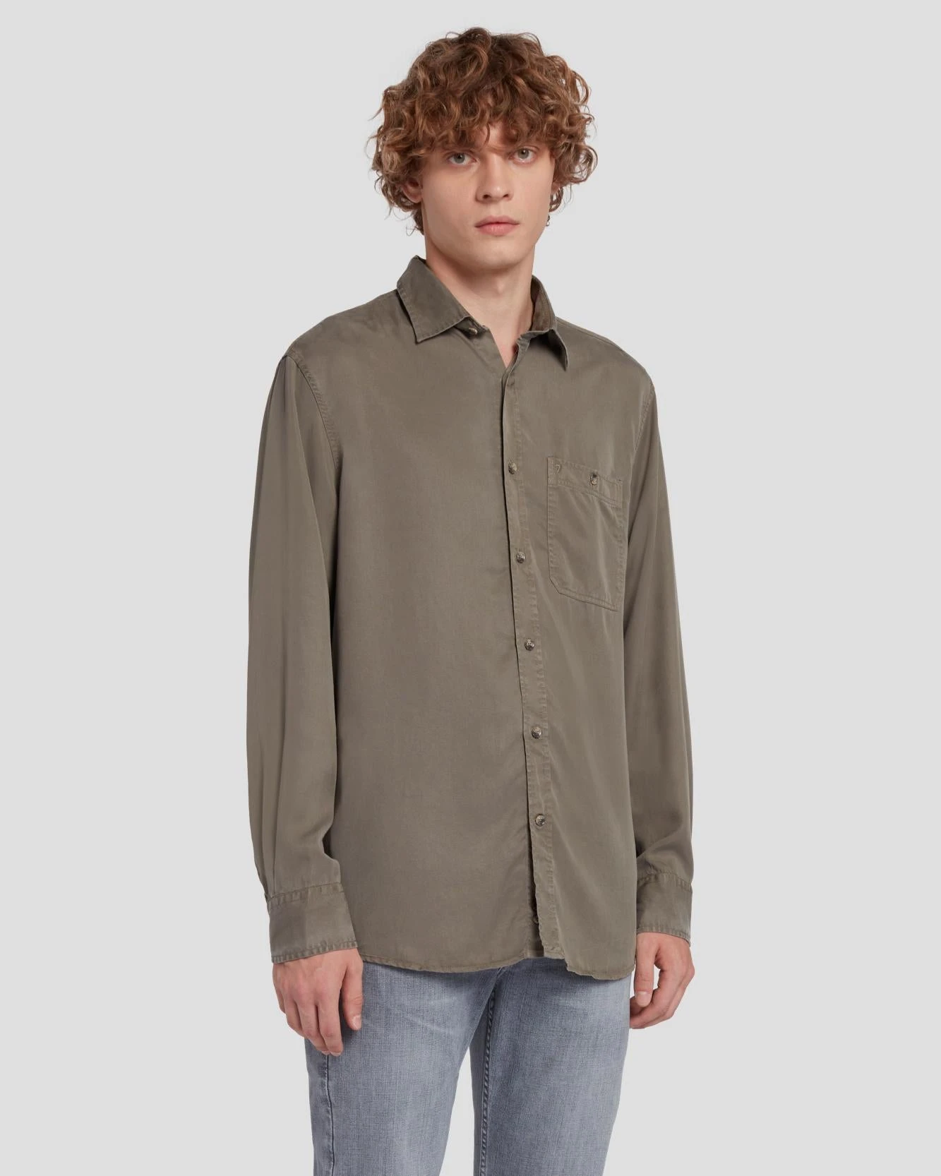 7 For All Mankind Tencel Shirt In Grey 3 7 For All Mankind Tencel Shirt In Grey