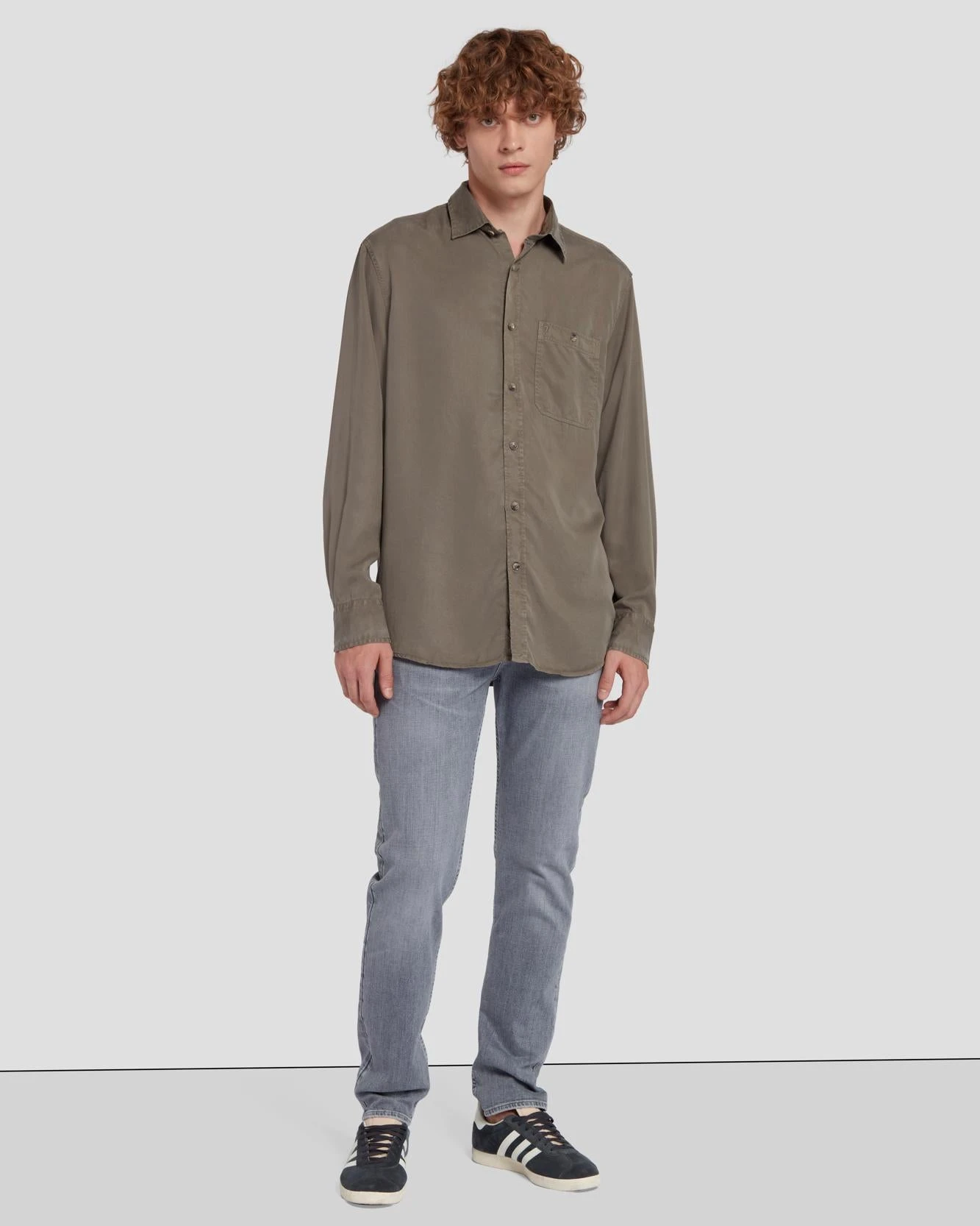 7 For All Mankind Tencel Shirt In Grey 4 7 For All Mankind Tencel Shirt In Grey - Image 2