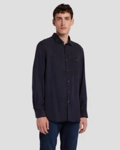 7 For All Mankind Tencel Shirt In Navy -7 For All Mankind Shop 7MSFMW01 NVY 3