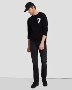 7 For All Mankind Cashmere Wool Instarsia Crewneck In Black -7 For All Mankind Shop 7MSHMY23 BLK 6