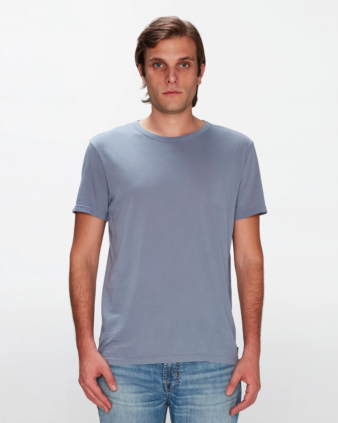 7 For All Mankind Featherweight Cotton Tee In French Blue 3 7 For All Mankind Featherweight Cotton Tee In French Blue