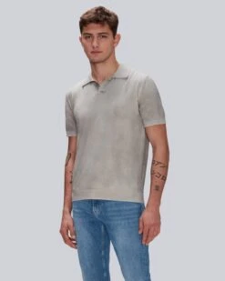 7 For All Mankind Garment Dyed Cotton Polo In Gentle Grey