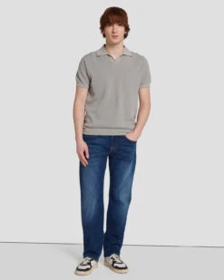 7 For All Mankind Textured Sweater Polo In Cloudy Grey -7 For All Mankind Shop 7MSMMH26 GRY 6