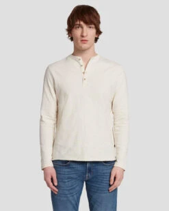 7 For All Mankind Long Sleeve Henley In Dover White
