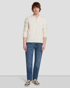 7 For All Mankind Long Sleeve Henley In Dover White -7 For All Mankind Shop 7MSPMH37 DRW 3