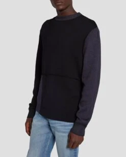 7 For All Mankind Merino Patchwork Sweater In Navy -7 For All Mankind Shop 7MZHMH12 NVY 3
