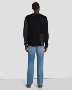 7 For All Mankind Merino Patchwork Sweater In Navy -7 For All Mankind Shop 7MZHMH12 NVY 4