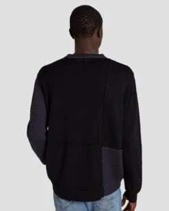 7 For All Mankind Merino Patchwork Sweater In Navy -7 For All Mankind Shop 7MZHMH12 NVY 5