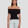 7 For All Mankind Off The Shoulder Ribbed Top In Black