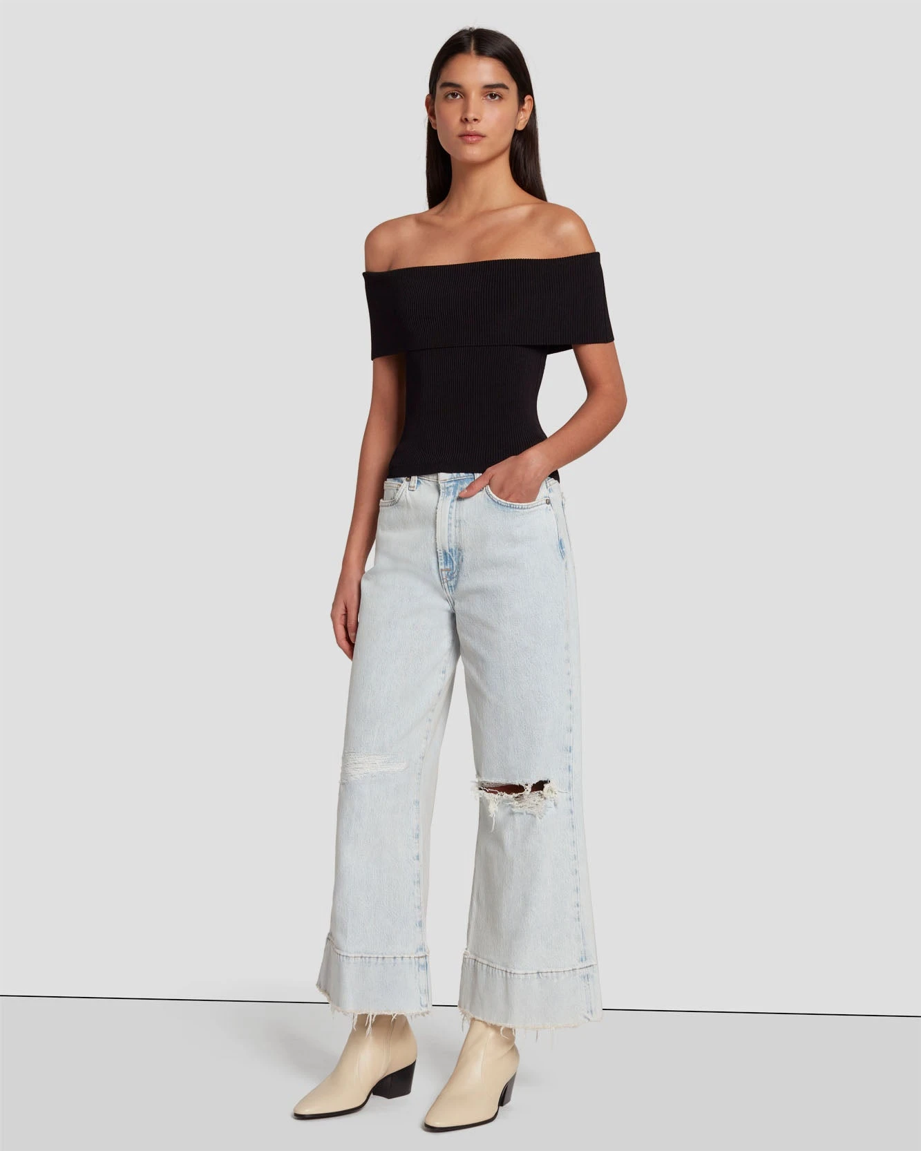 7 For All Mankind Off The Shoulder Ribbed Top In Black 8 7 For All Mankind Off The Shoulder Ribbed Top In Black - Image 6