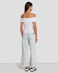 7 For All Mankind Off The Shoulder Ribbed Top In Bright White -7 For All Mankind Shop 7N116F23 BRW 4