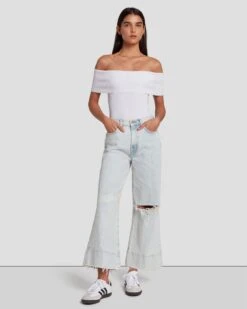 7 For All Mankind Off The Shoulder Ribbed Top In Bright White -7 For All Mankind Shop 7N116F23 BRW 6