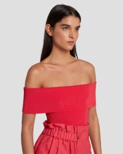 7 For All Mankind Off The Shoulder Ribbed Top In Geranium -7 For All Mankind Shop 7N116F23 GER 3