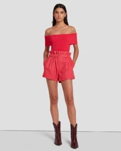7 For All Mankind Off The Shoulder Ribbed Top In Geranium -7 For All Mankind Shop 7N116F23 GER 6